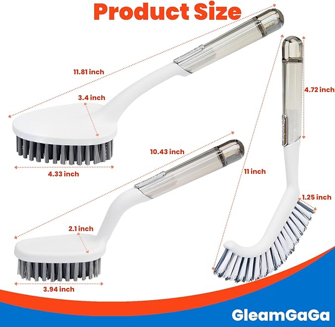3 Pack Scrub Brush Set – Heavy-Duty Scrub Brushes for Cleaning with Handle, Cleaning Brush with Stiff Bristles, Shower Scrubber for Bathroom, Bathtub, Kitchen, Tile, Floor, Grout, Sink & Carpet
