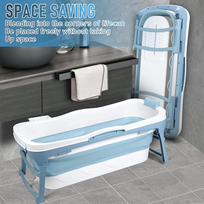 Portable Bathtub for Adult - Large 56'in Foldable Collapsible tub - Ergonomically Designed for the Ultimate Relaxing Soaking Bath. Ideal for Small Spaces - Quick,Folding Bathtub