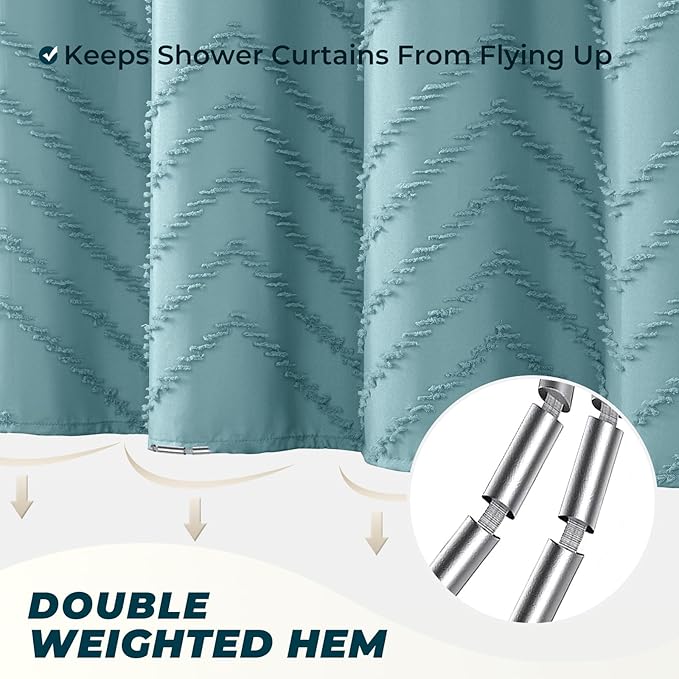 Teal Shower Curtain Boho Farmhouse Shower Curtain 72 x 72 Tufted Chevron Textured Minimalist Shower Curtains for Bathroom