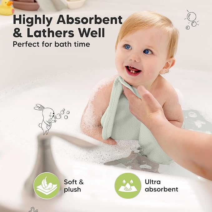 6-Pack Baby Washcloths - Soft Absorbent Viscose from Bamboo Wash Cloths for Babies, Kids, Toddlers, Infant, Newborn Bath Towels, Gentle on Sensitive Skin, 10x10 Reusable Face Towels (Hills)