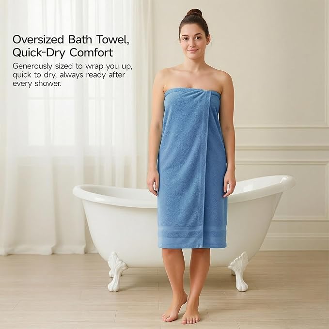 REDKISS 100% Cotton Bath Towels Set of 2, Extra Large Bath Sheets 35 X 70 Inches, 800 GSM, Quick Dry, Ultra Soft & Super Absorbent Bathroom Towel Sets for Bathroom, Gym, Spa, Pool & Hotel, Light Blue