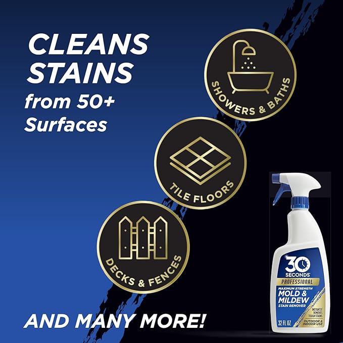 30 SECONDS Pro Mold and Mildew Stain Remover | Scrub Free | Brighter Results Instantly | Ready To Use | 32 Fl. Oz.