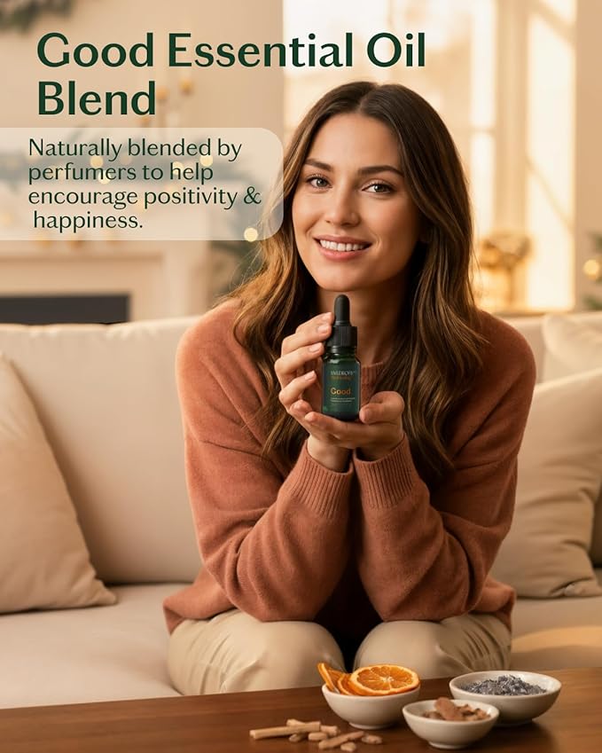 LIVEDROPS 24/7 Good Essential Oil Blend Bergamot Palmarosa Sandalwood | Daytime Aromatherapy for Positivity Focus Happiness | Skin-Safe Diffuser Oil French Perfumers Vegan Dermatologist Tested 10m