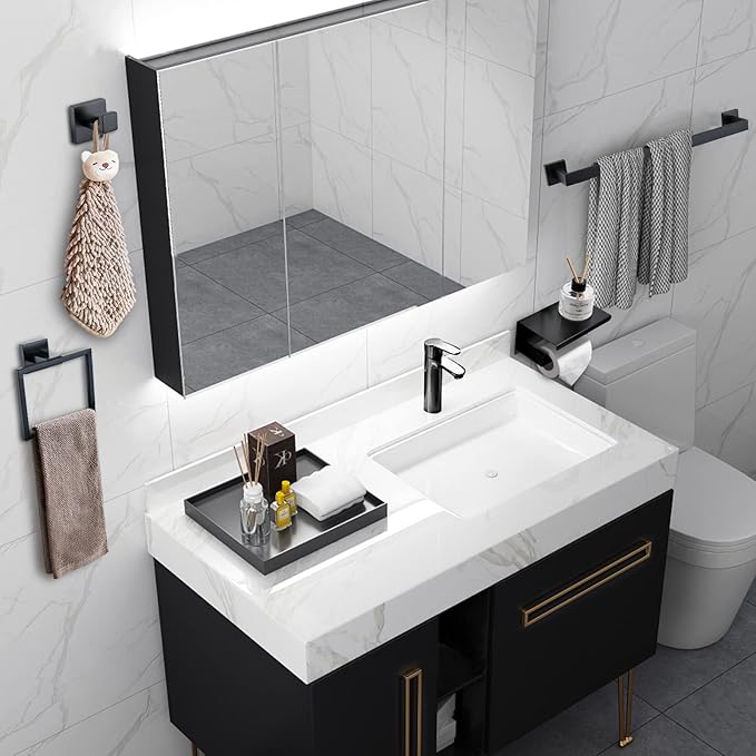 Bathroom Towel Bar Holder Sets Matte Black 4-Piece Bathroom Hardware Set Stainless Steel Bath Accessories Kit. Wall Mounted,23.6 Inch