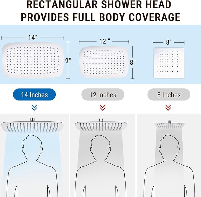 G-Promise All Metal 14 Inch Dual Square Shower Head with Handheld Spray Combo, Rain Shower Head, Adjustable Extension Arm, 3-Way Diverter, 71 Inch Extra Long Hose - A Bathroom Upgrade (Chrome)