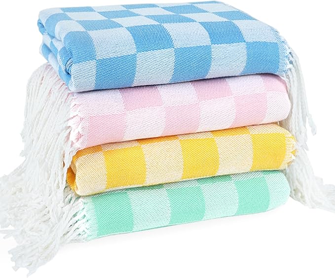 4 Pack Cotton Turkish Beach Towel Lightweight Thin Travel Vacation Essentials Oversized XL Towels Set for Pool Swim Bath Camping Cruise Accessories Must Haves Absorbent Quick Dry Sand Proof Gifts