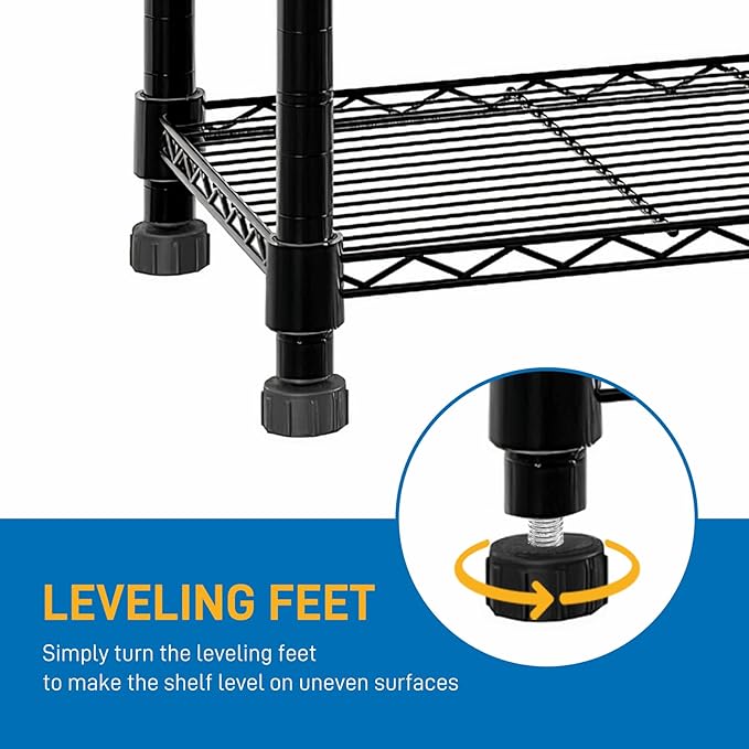 4 Tier Storage Racks Shelving, Heavy Steel Pantry Shelves, Adjustable Wire Shelving Rack, Suitable for Garage, Kitchen, Bathroom, Office, 20" W x 12" D x 32" H, Black