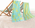 CASA COPENHAGEN Miami Bath Towels Designed in Denmark Rough and Tough, Quick Dry, for Pool, Bath & Shower 30"x60", 2 Pieces Cotton Beach Towels Set - Star Fish Teal + Yellow Stripe
