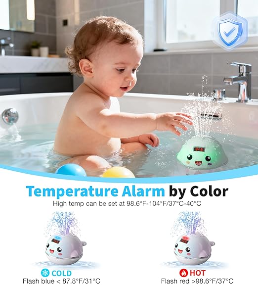 Baby Bath Toy Sprinkler with Thermometer, Temp Alarm & Backlit Display, BPA-Free | CPC Certified for Safety, Light Up Whale Bath Toy for Kids Ages 1-3, Bathtub Water Toys for Toddler, Newborn