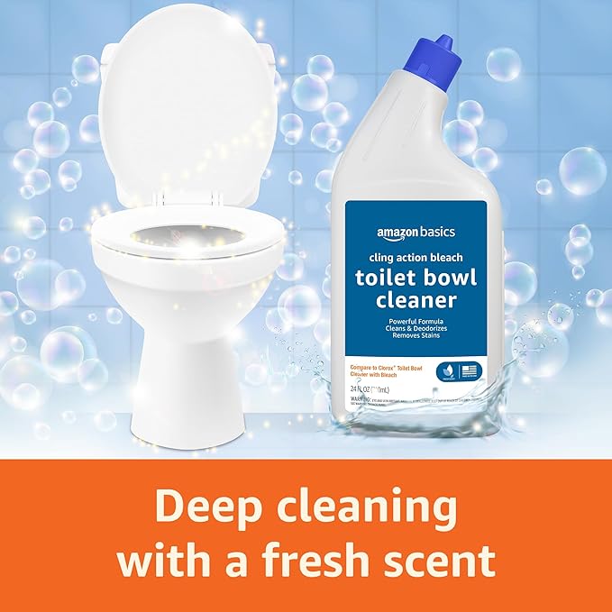 Amazon Basics Toilet Bowl Cleaner with Cling Action Formula, Bleach, Fresh Scent, 24 Fl Oz, Pack of 2