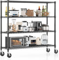 Homdox 4 Tier Heavy Duty Metal Wire Shelving with Wheels, 2400 lbs Capacity Garage Storage Rack, Rolling Industrial Storage, Adjustable Commercial Shelves for Kitchen, Warehouse, 18"x60"x72", Black