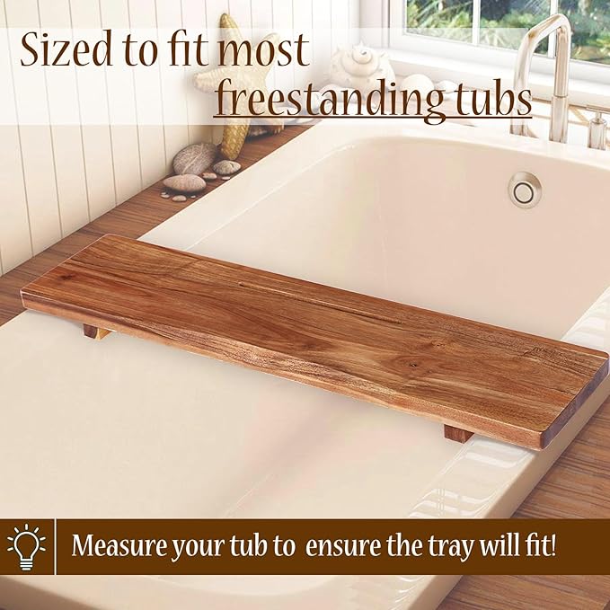 Premium 1.2IN Thickened Board Acacia Wood Bathtub Tray Caddy with Adjustable Legs, Minimalistic Design Bath Tray for Tub, Bathtub Accessories, Fits Most Bath Tubs, Idea for Women