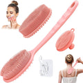 Silicone Face & Back Scrubber Set, Manual Face & Body Scrubber Exfoliator with Soft Bristles and Non-Slip Handle, Back Brush Bath Brush with 2 Detachable Brush Heads(3PCS Pink Set)