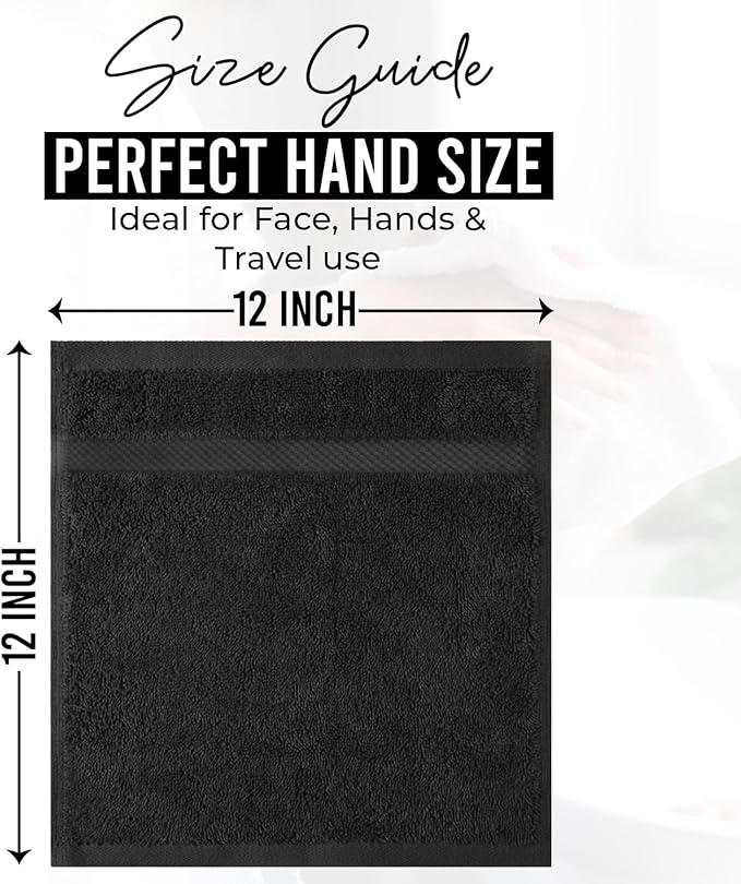 DAN RIVER 12-Pack Premium 100% Cotton Black Face Towels – Reusable Face Towel Set, Soft & Absorbent Rough Wash Cloths for Bathroom & Body – Hand and Face Towels, 550 GSM (12x12 in)