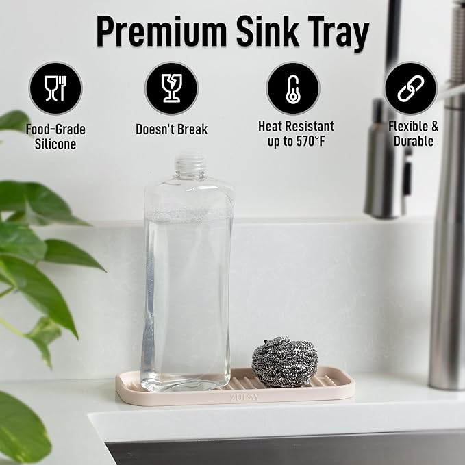 Zulay Kitchen (9x3.5) Silicone Sponge Holder for Kitchen Sink - Flexible Multipurpose Soap Tray - Sink Organizer for Kitchen, Bathroom, Makeup, Trinkets & More (Dark Blue)
