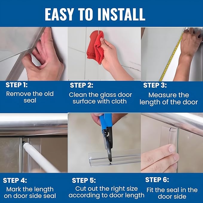 Frameless Shower Door Side Seal Strip H-Type 180 Degree 72inch Length, Clear (2, 3/8inch Glass)