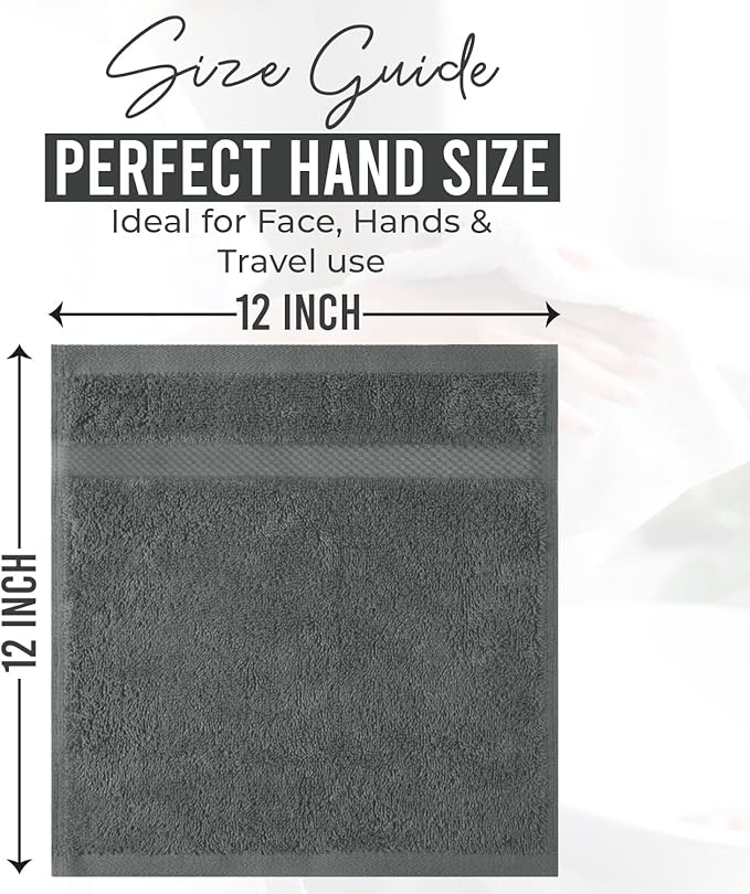 DAN RIVER 12-Pack Premium 100% Cotton Gray Face Towels – Reusable Face Towel Set, Soft & Absorbent Cotton Cloths for Bathroom & Body – Hand and Face Towels, 550 GSM (12x12 in)