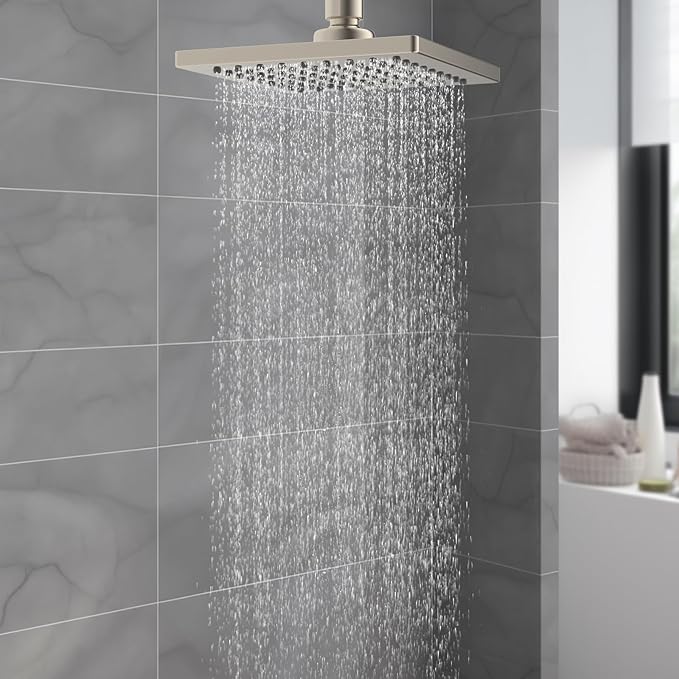 Hibbent Thickness Metal Rain Shower Head, 6'' High Pressure Rainfall Shower Head, Square Bathroom Waterfall Shower Heads, High Flow Fixed Showerheads with Adjustable Brass Ball Joint, Brushed Nickel