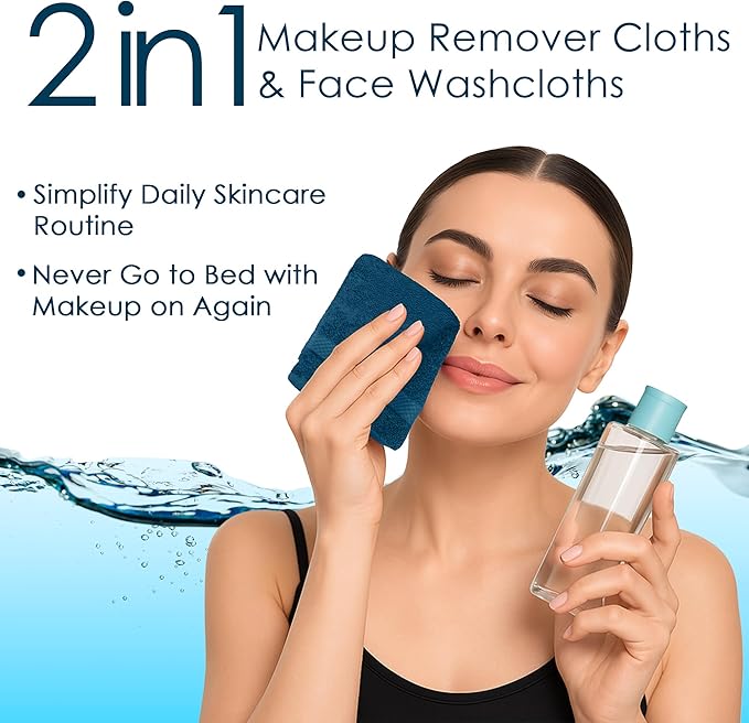 DAN RIVER 12-Pack Premium 100% Cotton Blue Opal Face Towels – Reusable Face Towel Set, Soft & Absorbent face Towel for Showering – Hand and Face Towels, 550 GSM (12x12 in)