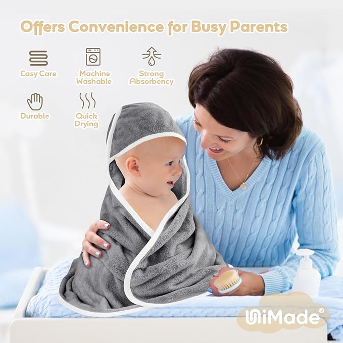 Hooded Towel for Newborn, 4 Pack Soft Coral Fleece Baby Towels, Ultra Absorbent Bath Cloths Bulk for Infants, Toddlers, Newborn Essential- 30 x 30 inch - Grey