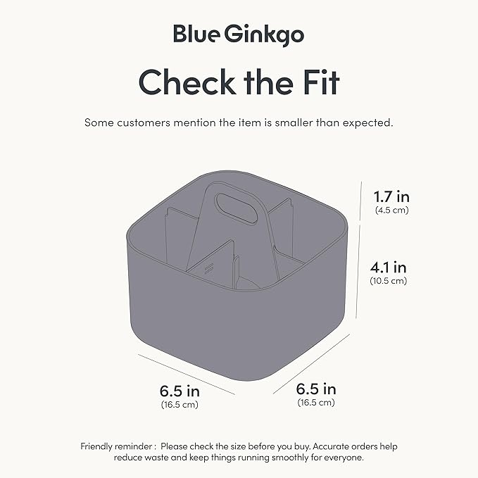 BLUE GINKGO Small Stackable Organizer Caddy – Korean-Made Portable Tote for Bathroom, Office, Crafts, or School Supplies (Square, Gray)