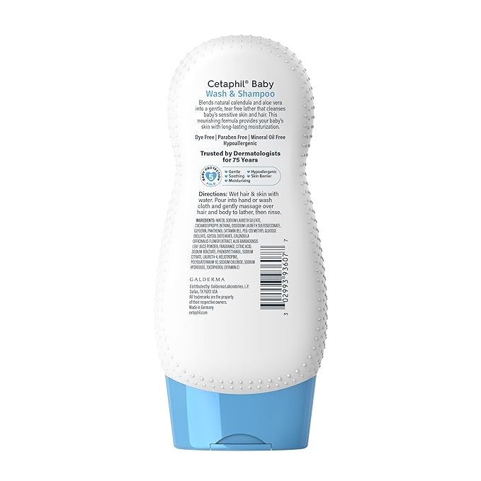 Cetaphil Baby Shampoo and Body Wash with Organic Calendula, Tear Free, Hypoallergenic, Ideal for Everyday Use, Dermatologist Tested, 7.8oz