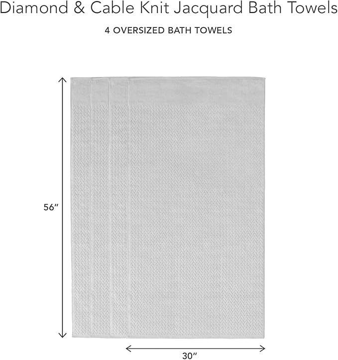 Texere 100% Organic Cotton Jacquard 650 GSM Premium Bath Towel Sets - Extra Absorbent Quick Dry and Plush (Cable, Light Taupe, 4 Bath Towels)