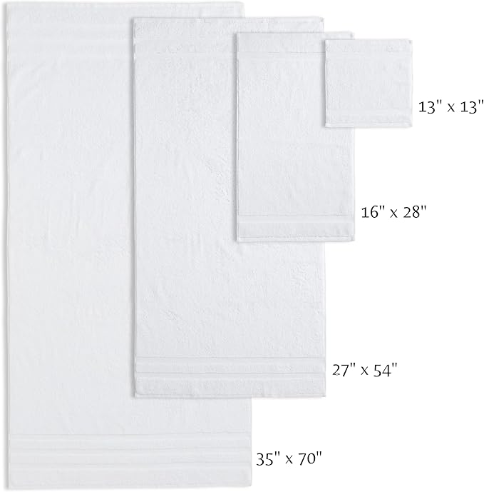 SOFE H&L | Olea Luxury Turkish Cotton Bath Towels Set of 6 : 2 Bath Towels 2 Hand Towels 2 Wash Cloths White | Thick, Premium, Soft, Durable, Absorbent - Hotel Quality Towel Sets for Bathroom