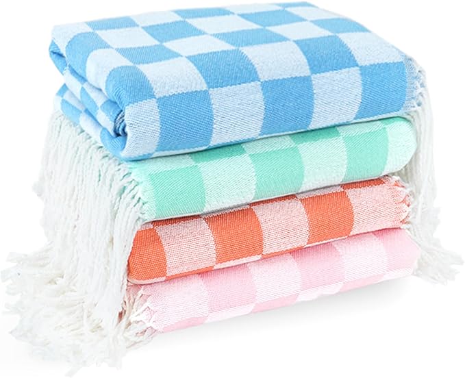 4 Pack Cotton Turkish Beach Towel Lightweight Thin Travel Vacation Essentials Oversized XL Towels Set for Pool Swim Bath Camping Cruise Accessories Absorbent Quick Dry Sand Free Bulk clearance Blanket