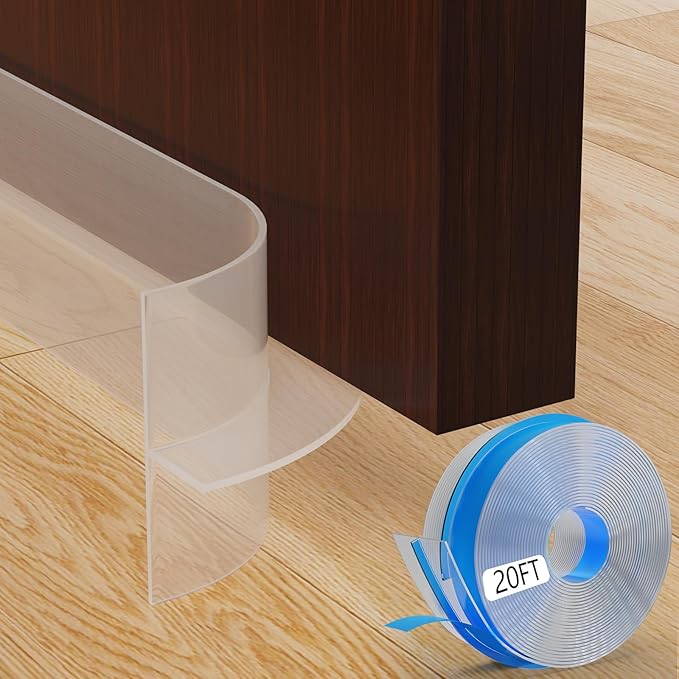 T-Shaped Silicone Door Weather Stripping for Side, 1.37 in x 20 Ft Door Draft Stopper Shower Seal Strip for Door Frame & Windows and Shower Sweep Gaps(Clear)