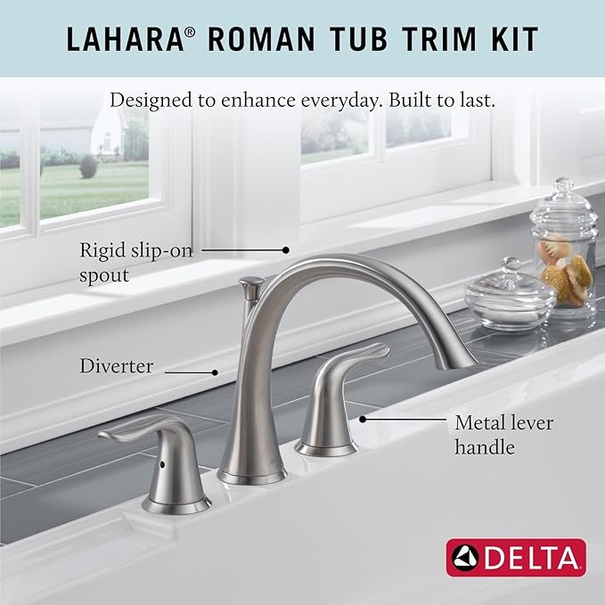 Delta Faucet Lahara 2-Handle Widespread Roman Tub Faucet - Brushed Nickel - Stainless T2738-SS