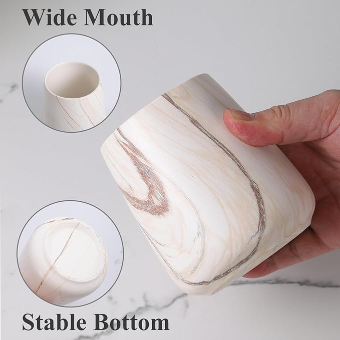 Marble Brown Toothbrush Holder for Bathroom - Ceramic Tooth Brushing Holders, Toothbrush Cup, Toothpaste Organizer for Bathroom Countertop, Makeup Brush Holder, Pen Holder for Home Desktop Storage