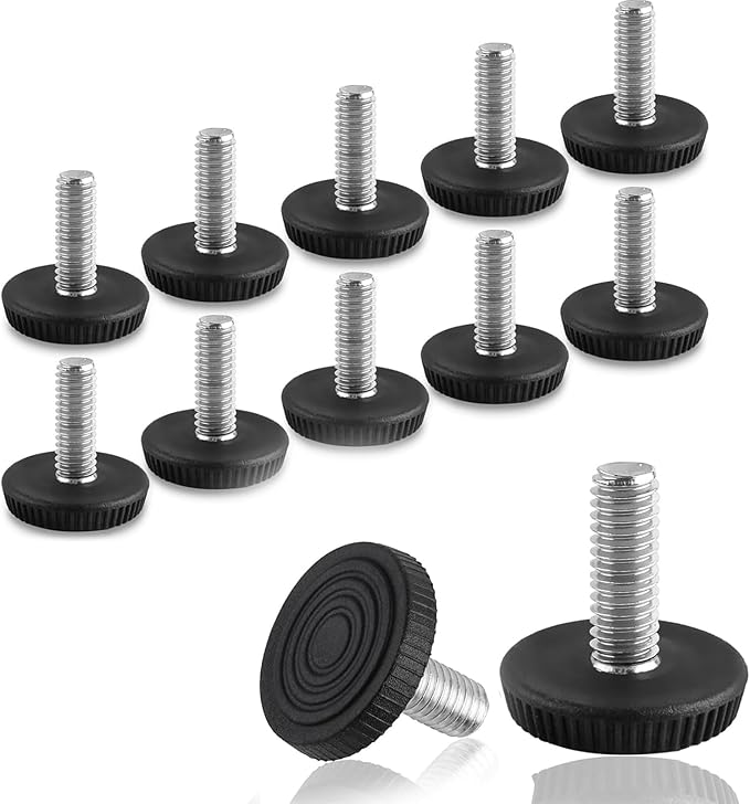 M8 Thread Levelers, 12 PCS Adjustable Furniture Feet, Screw in Leveling Feet for Table, Cabinets, Chairs, Stool Legs