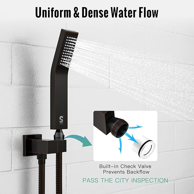 SR SUN RISE 16 Inches Oil Rubbed Bronze Shower Faucets Sets Complete Bathroom Rain Mixer Shower System Ceiling Mounted Rainfall Shower Head System (Contain Shower Faucet Rough-In Valve Body and Trim)