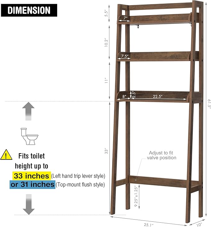UTEX Over The Toilet Storage Shelf, 3-Tier Over Toilet Bathroom Organizer, Above Toilet Storage Rack (Wood Grain)