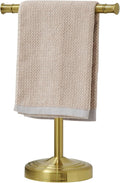 RUMOSE 13 Inch Brushed Gold Towel Stand Hand Towel Holder Bathroom Kitchen Vanity Countertop T-Shape Towel Rack Free Standing Stainless Steel Towel Bar Towel Ring