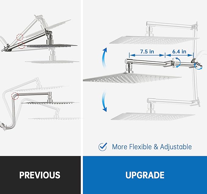 G-Promise All Metal 12 Inches Rainfall Shower Head with Handheld Spray Combo, 3 Settings Diverter, Adjustable Extension Arm with Lock Joints, 71 Inches Stainless Steel Hose (Brushed Nickel)
