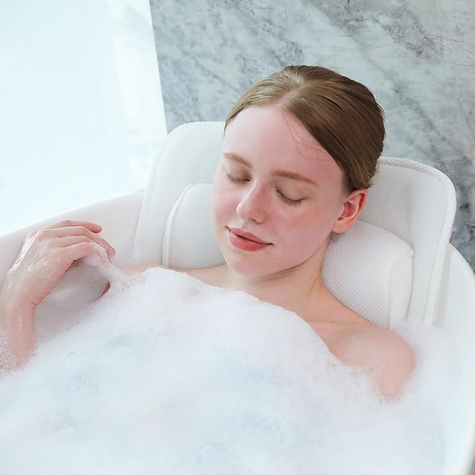 AEROiVi Full Body Bath Pillow with Lumbar Pillow Bathtub Cushion with 14 Suction Cups 3D Air Mesh Fit Any Tub Luxury Bathroom Accessories