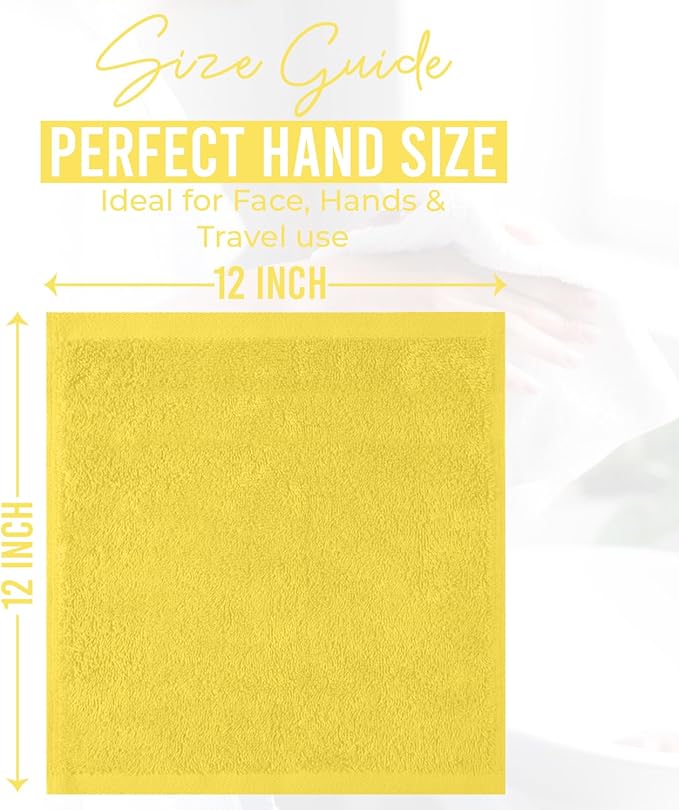 DAN RIVER 24 Pack Wash Cloths for Showering [12x12] - 100% Cotton Washcloths Premium Quality Flannel Face Cloths for Bathroom, Highly Absorbent and Soft Feel Wash Clothes, Yellow