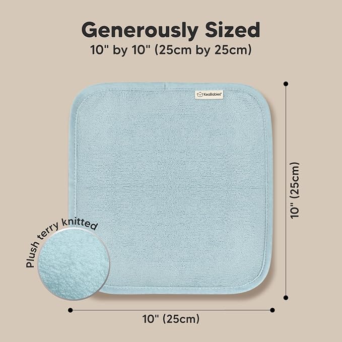 6-Pack Baby Washcloths - Soft Absorbent Viscose from Bamboo Wash Cloths for Babies, Kids, Toddlers, Infant, Newborn Bath Towels, Gentle on Sensitive Skin, 10x10 Reusable Face Towels (Sky)