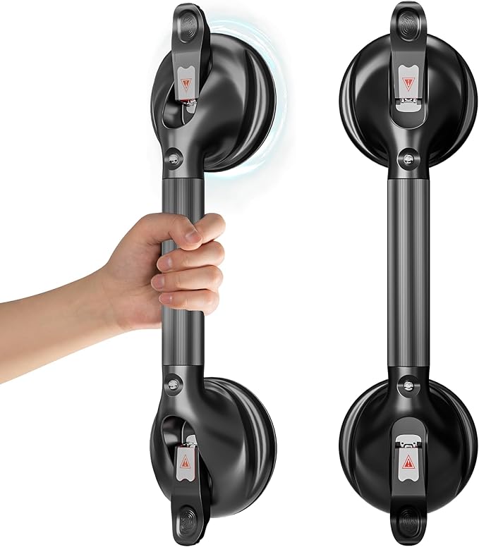 DAILYLIFE Grab Bars for Bathtubs and Showers, 17 inch Shower Handles for Elderly Suction, 300lbs Safety Shower Grab bar for Seniors and Elderly, Black (1 Pack)