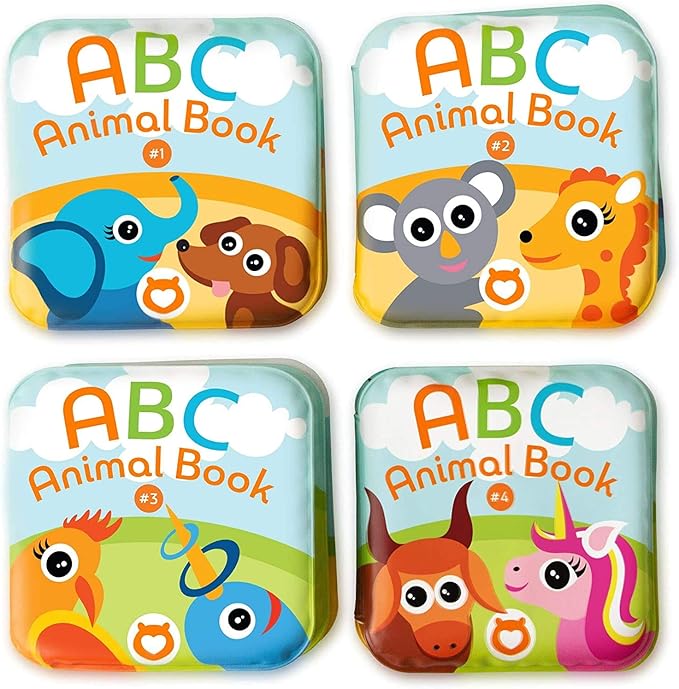 Floating Baby Bath Books. Kids Learning Bath Toys. Waterproof Bathtime Toys for Toddlers. Kids Educational Infant Bath Toys.(Set of 4: ABC Animal Bath Books)