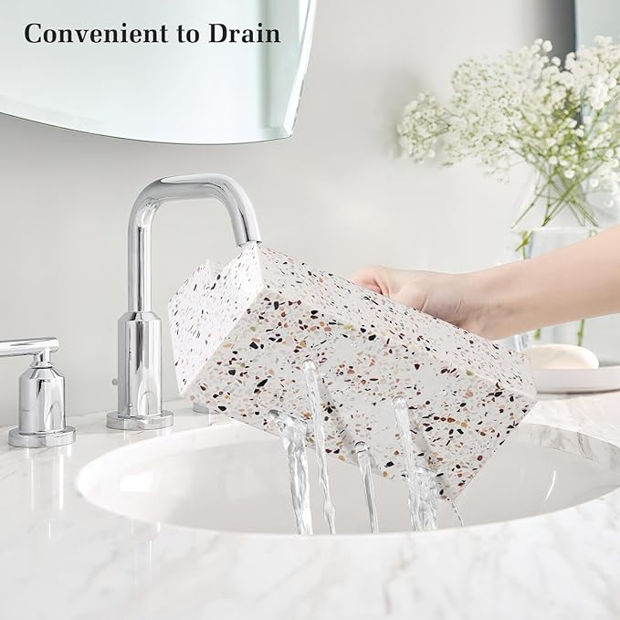 Luxspire Bathroom Counter Organizer, Toothbrush Holder for Bathroom 5 Slot, Large Bathroom Countertop Organizer Storage Bathroom Accessories for Toothbrush Toothpaste, Terrazzo