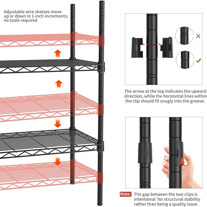 6 Tier Adjustable Storage Shelves,Heavy Duty Metal Utility Shelf 900LBS Capacity,Wire Shelving Unit Organizer Rack for Home,Kitchen,Office,Bathroom,Pantry Room,12" D x 22" W x 69" H,Black