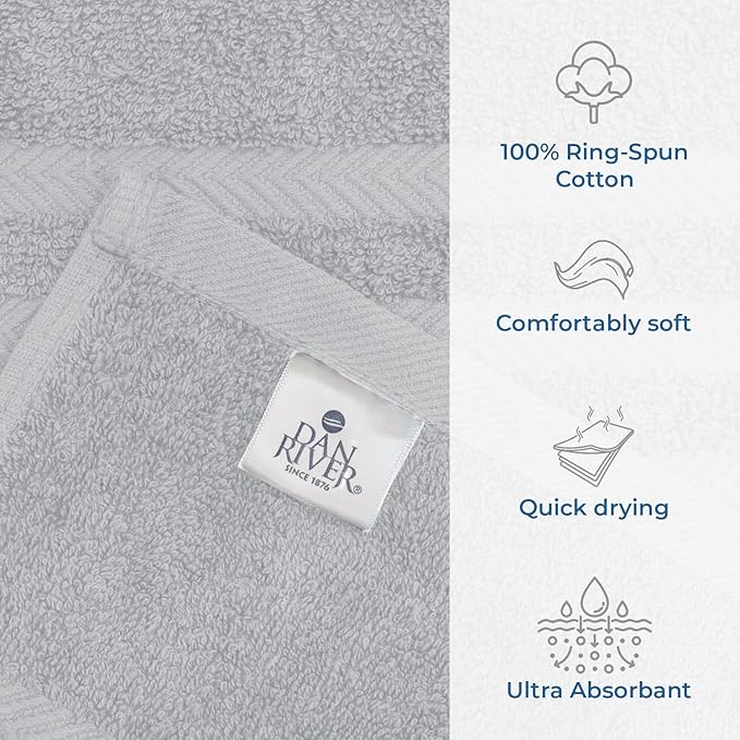DAN RIVER 2 Pack Luxury Bath Sheets 35x70, 600 GSM, Soft & Quick Dry 100% Ring Spun Cotton Towels Ideal for Hotels, Spas, Gyms & Salons Extra Large, Silver