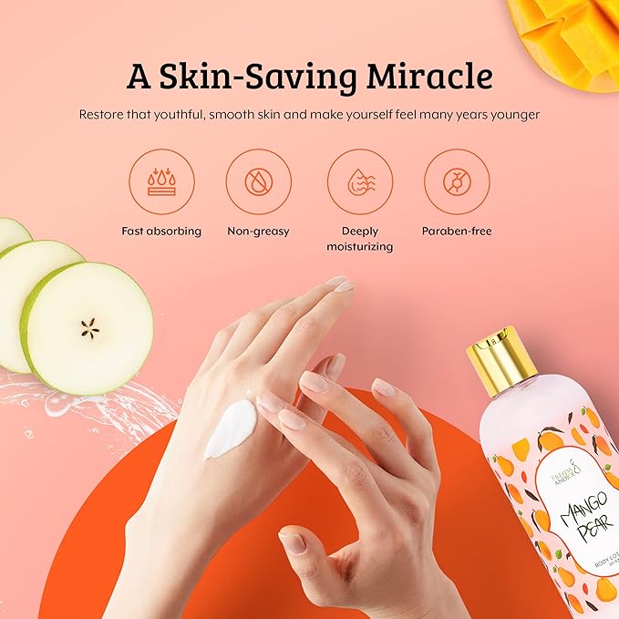 Home Spa Gift 10oz Deep Moisturizing Fragrance Body Lotion & 8 oz. Fine Fragrance Body Mist Set Luxury Self-Care Combo for Women and Girls (Mango Pear)