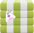 CASA COPENHAGEN Cabana Towel Designed in Denmark Rough and Tough, Quick Dry, Beach, Pool, Bath & Shower 30x60 inches 4 Pieces Cotton Beach Bath Towels Set - Green