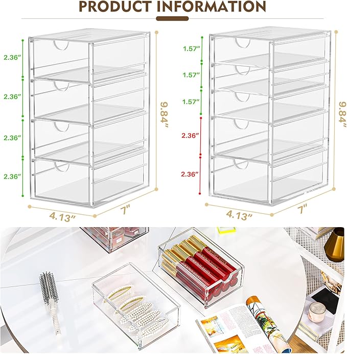 Acrylic Desk Organizers And Accessories With 13 Drawers, Office Desktop Drawers, Plastic Makeup Organizer Containers Bins With Drawers Desk Organization, Bathroom Organizers Storage Case Box Cube