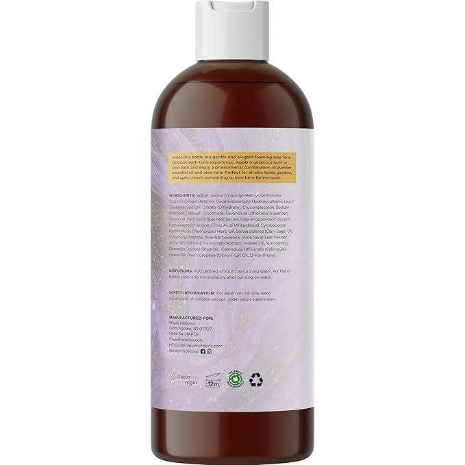 Premium Lavender Bubble Bath for Women - Moisturizing Foaming Bath Bubbles for Adults with Chamomile Clary Sage & Lavender Aromatherapy Oils for Relaxing Self Care - Paraben & Sulfate Free (16 Fl Oz)