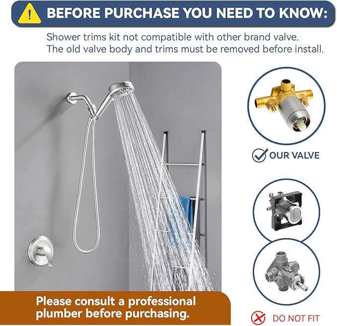 Shower Faucet Set with 7 Functions Handheld Shower Head Filter Shower Combo Set Shower System Shower Trim Kit Brushed Nickel
